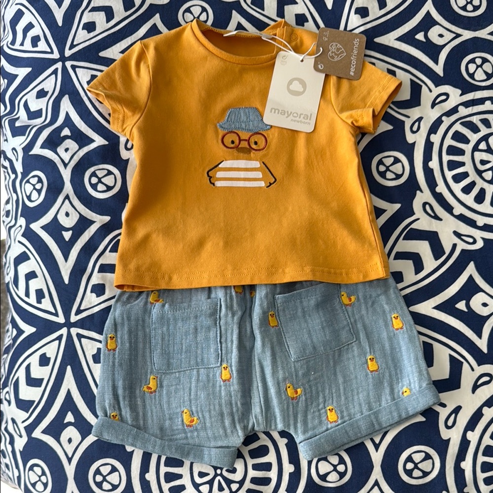 Mayoral Mustard T-Shirt and Blue Shorts Set